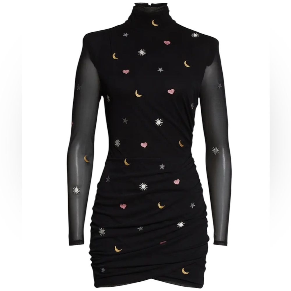 Cinq a Sept Hearts and Stars Mesh Turtleneck Long Sleeve Dress Size 6